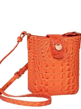 Orange Crocodile-Embossed Crossbody Bag